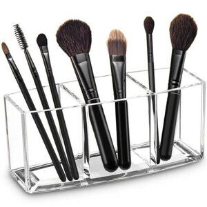 Clear Acrylic Makeup Brush Holder Organizer with 3 Slot Cosmetic Storage Stand